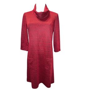 Perceptions Petite Red Black Zigzag Knit Cowl Neck 3/4 Sleeve Dress PS NEW